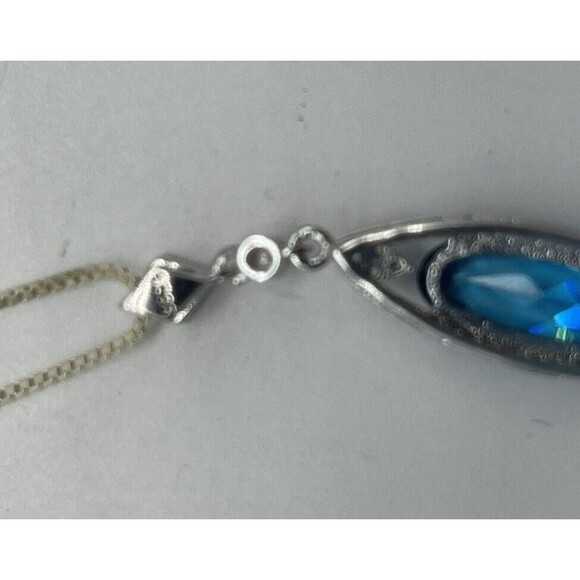 925 Sterling Silver Chain With 925 CZ Aqua Blue Stone Pendant New - Picture 5 of 9